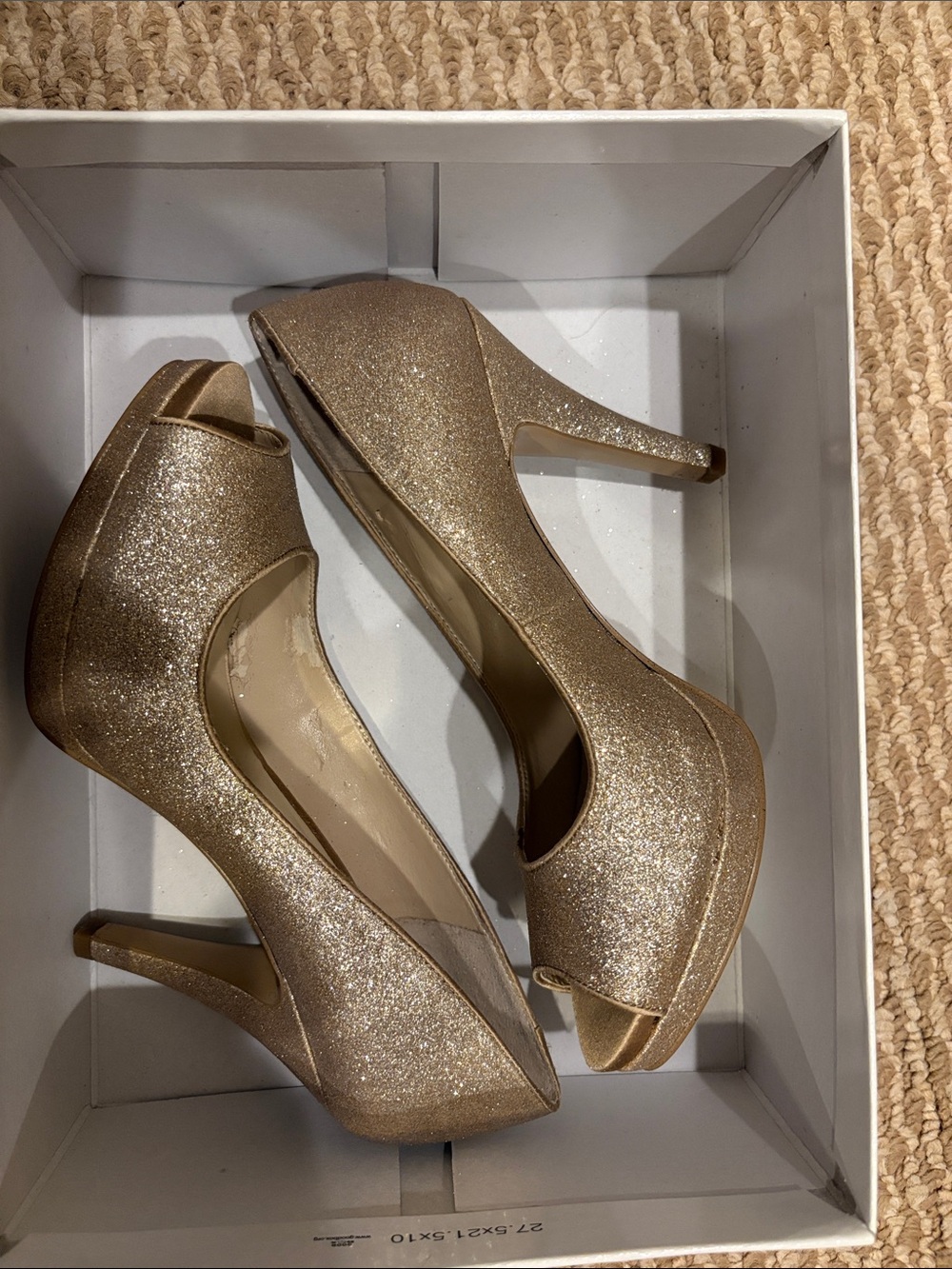 Nine West Women's Champagne Glitter Peep-Toe Heels - Picture 6 of 6